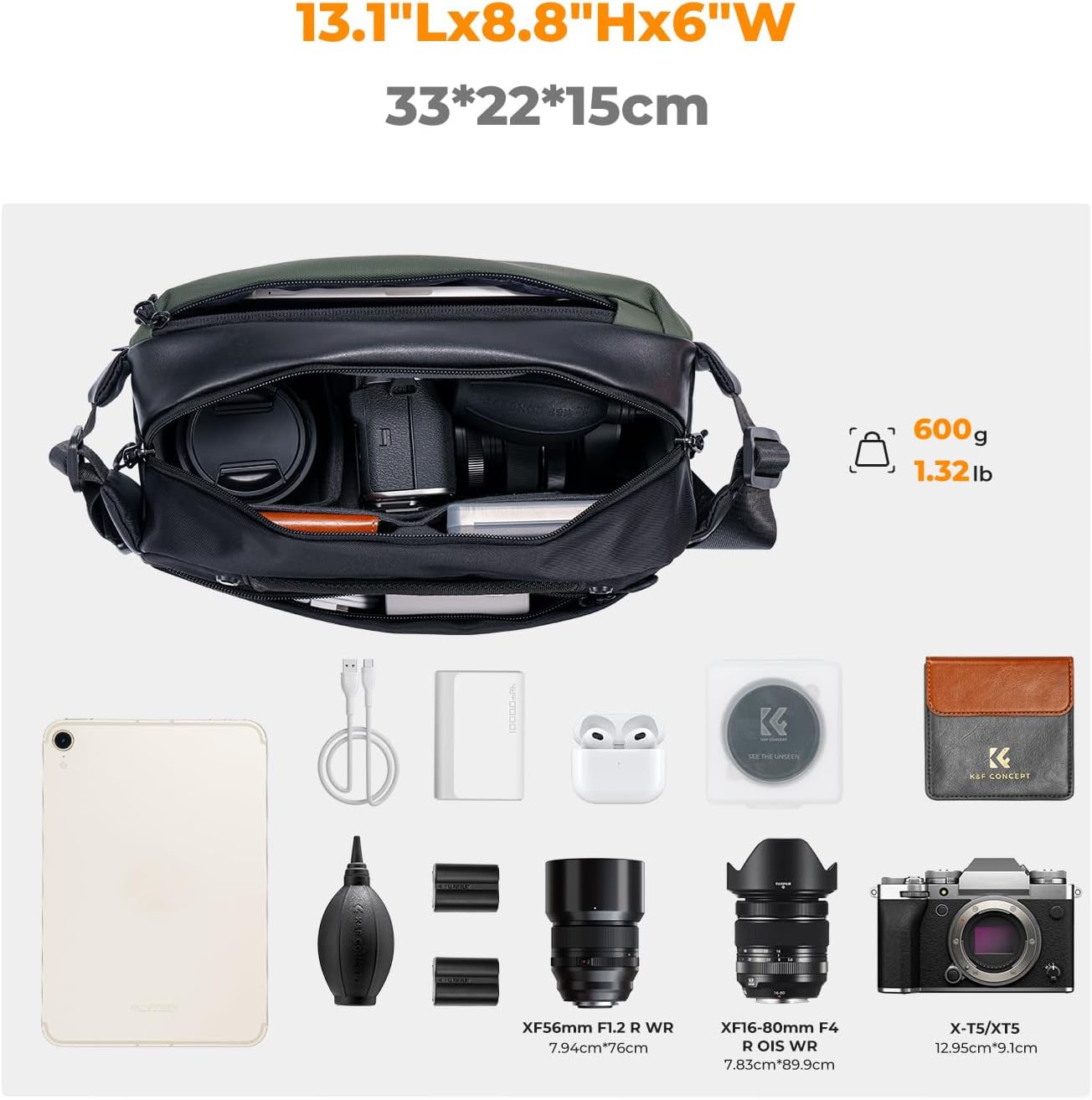 K&F CONCEPT Camera Sling Bag Crossbody Bag Waterproof Camera Shoulder Backpack DSLR/SLR/Mirrorless Camera Case - Image 2