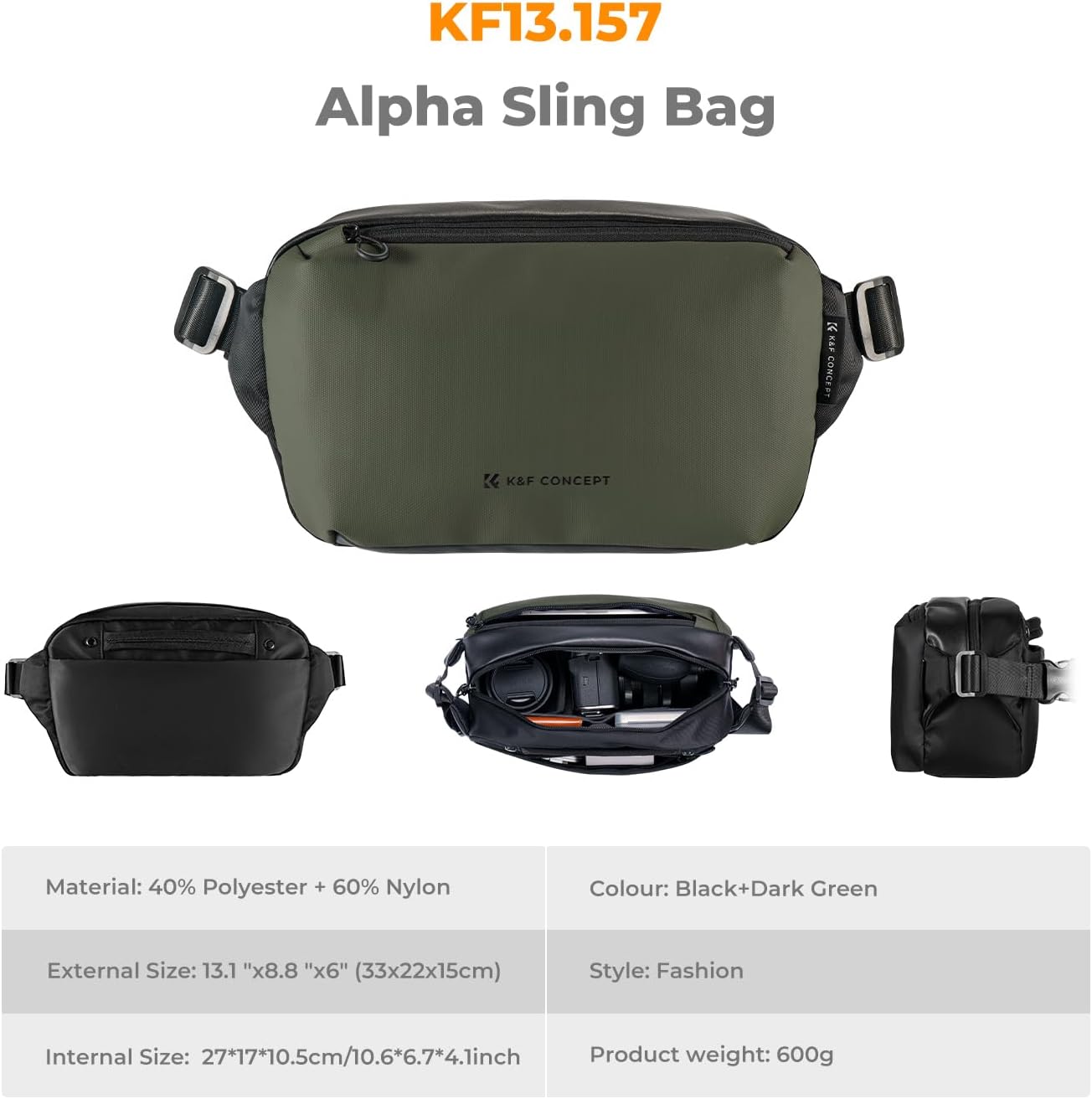 K&F CONCEPT Camera Sling Bag Crossbody Bag Waterproof Camera Shoulder Backpack DSLR/SLR/Mirrorless Camera Case - Image 6