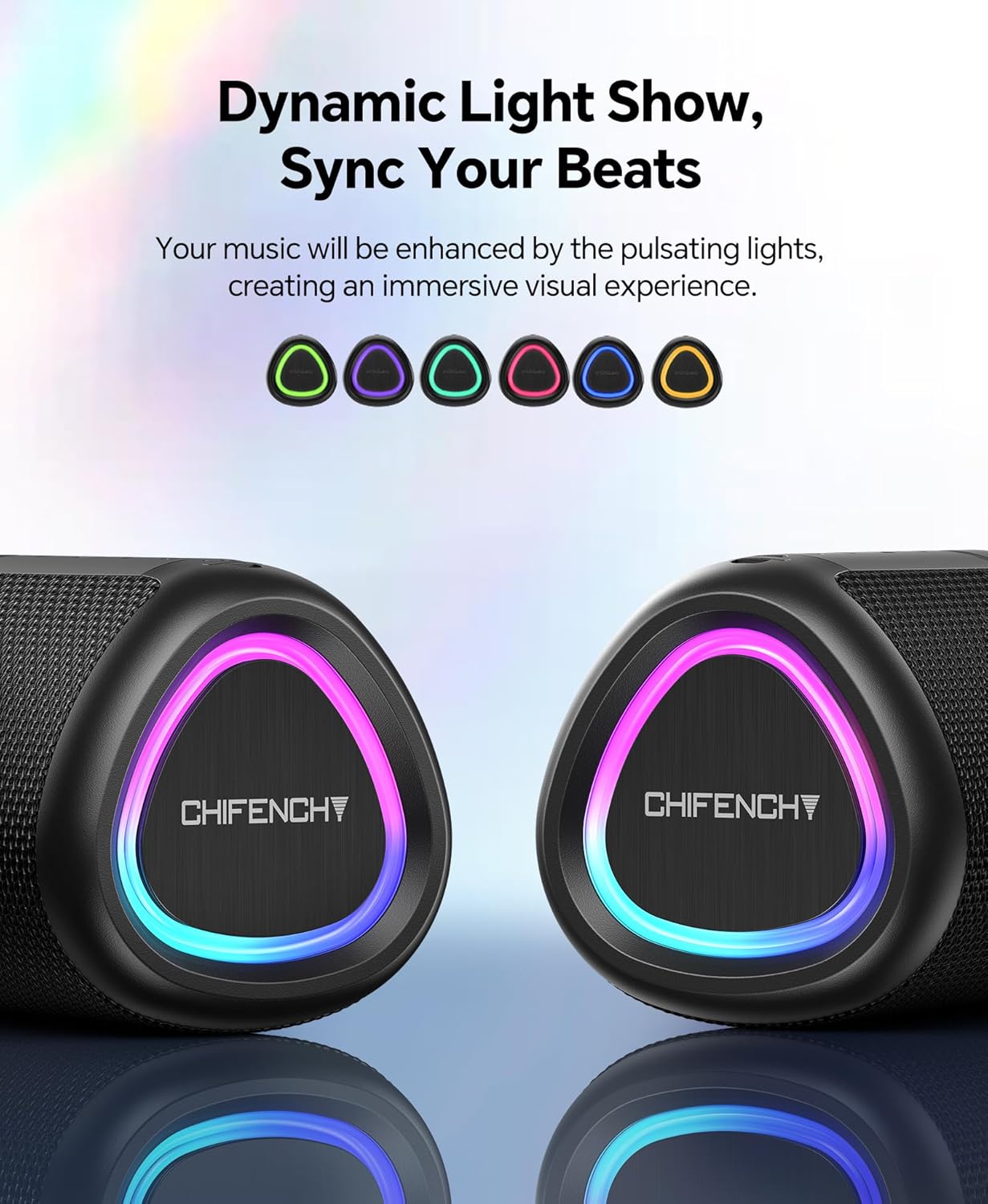Portable Bluetooth Speaker Beach Essentials: Powerful Crystal Clear Sound/Dynamic Light/IPX5 Waterproof/All Day Playtime/Wireless BT 5.3/TWS Paring, Dad Gifts, Outdoor|Travel|Camping|Pool Accessories - Image 3