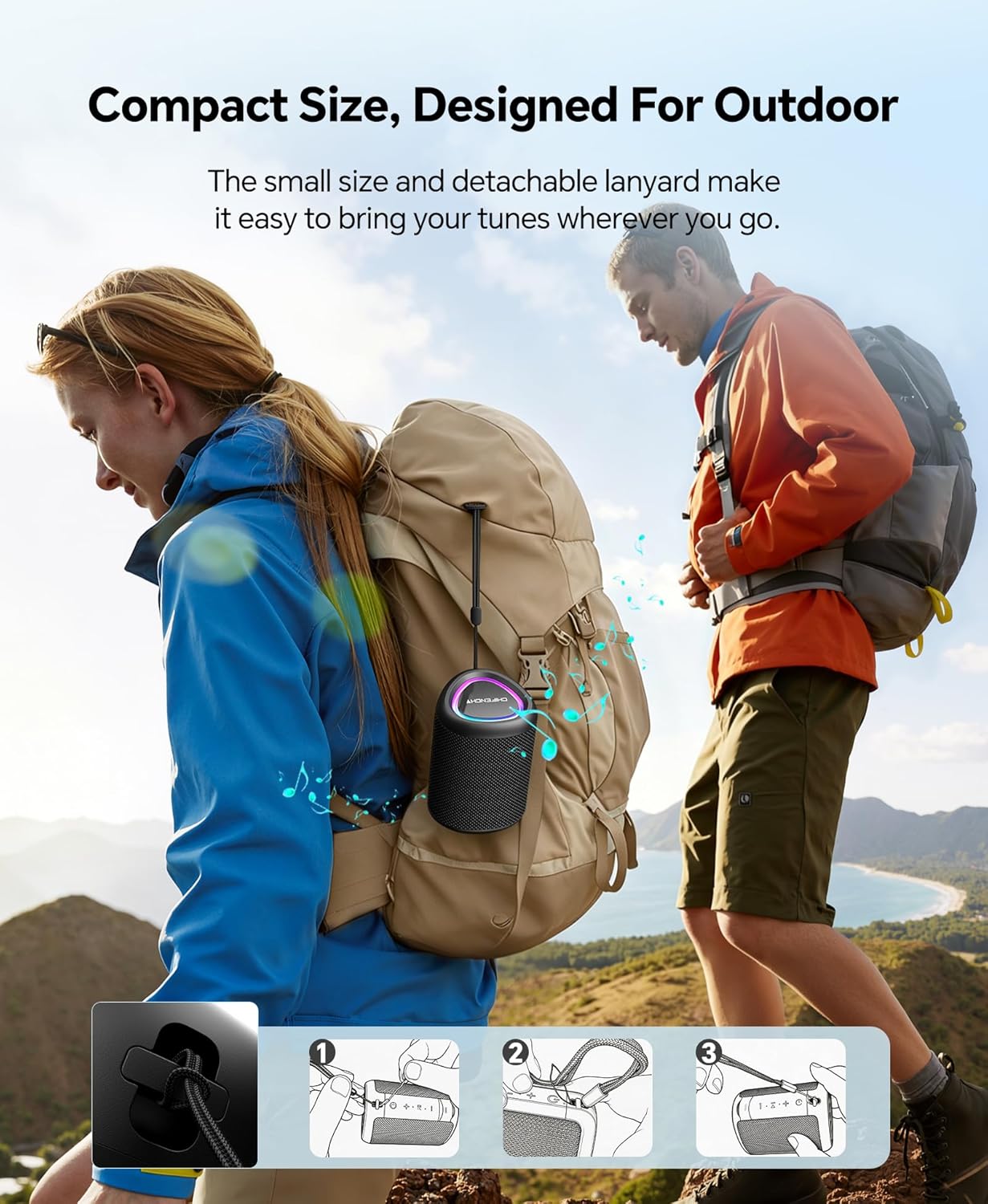 Portable Bluetooth Speaker Beach Essentials: Powerful Crystal Clear Sound/Dynamic Light/IPX5 Waterproof/All Day Playtime/Wireless BT 5.3/TWS Paring, Dad Gifts, Outdoor|Travel|Camping|Pool Accessories - Image 4