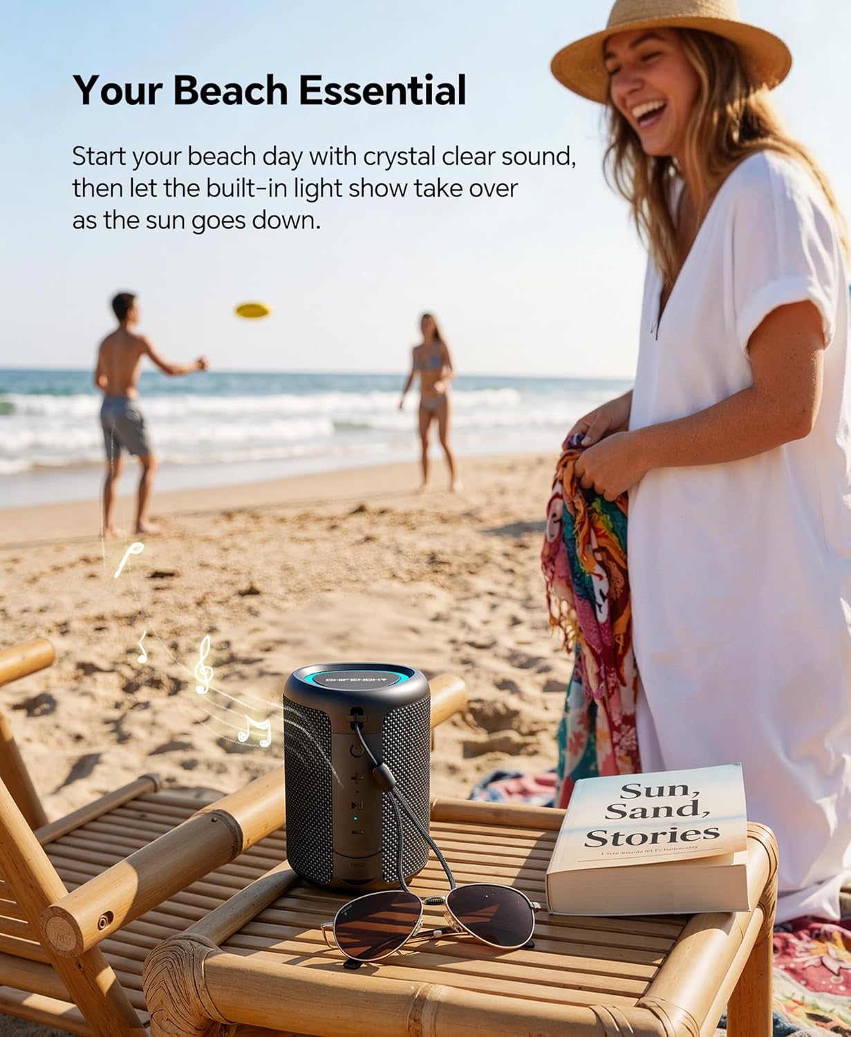 Portable Bluetooth Speaker Beach Essentials: Powerful Crystal Clear Sound/Dynamic Light/IPX5 Waterproof/All Day Playtime/Wireless BT 5.3/TWS Paring, Dad Gifts, Outdoor|Travel|Camping|Pool Accessories - Image 5